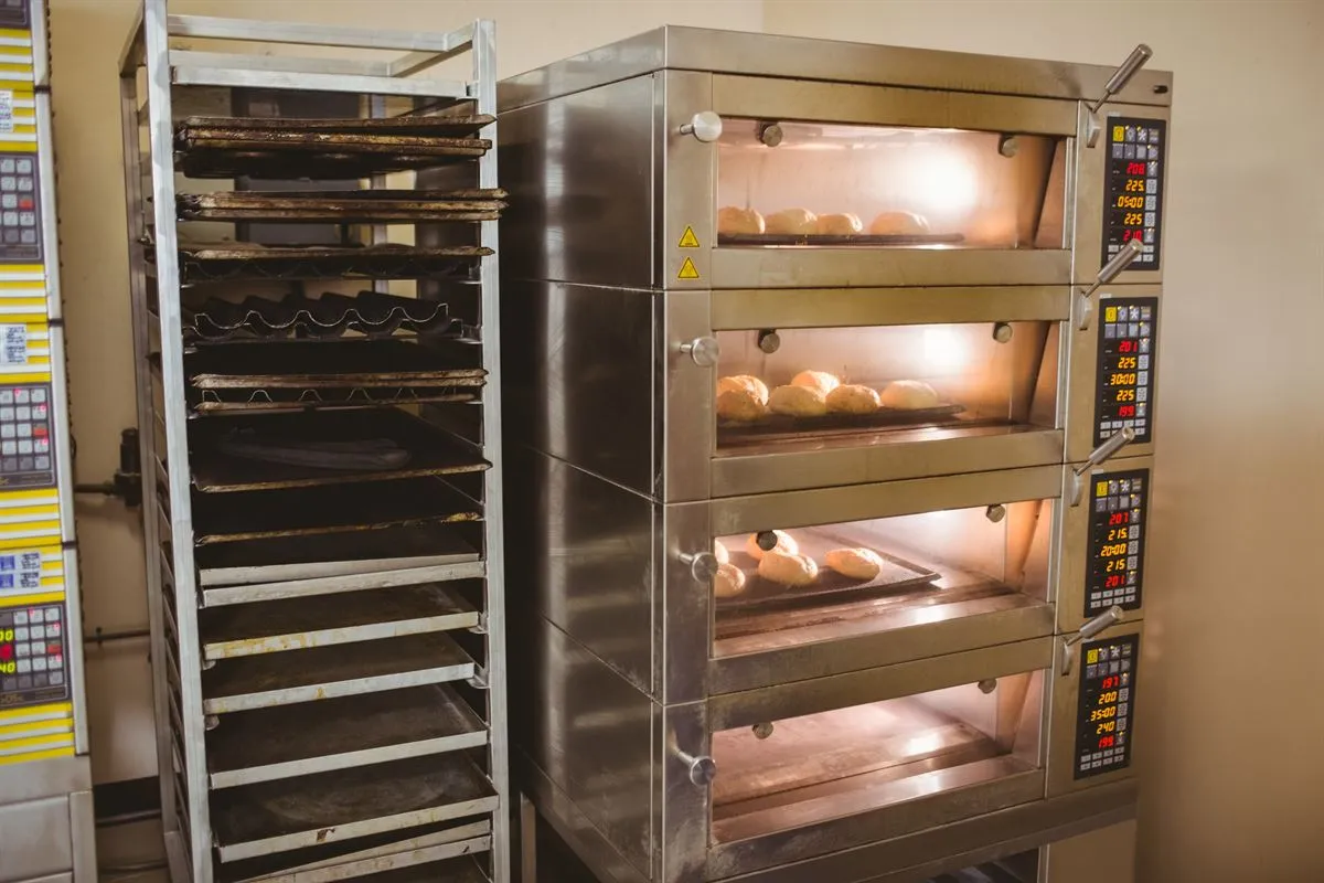 Commercial bakery ovens in daily operation